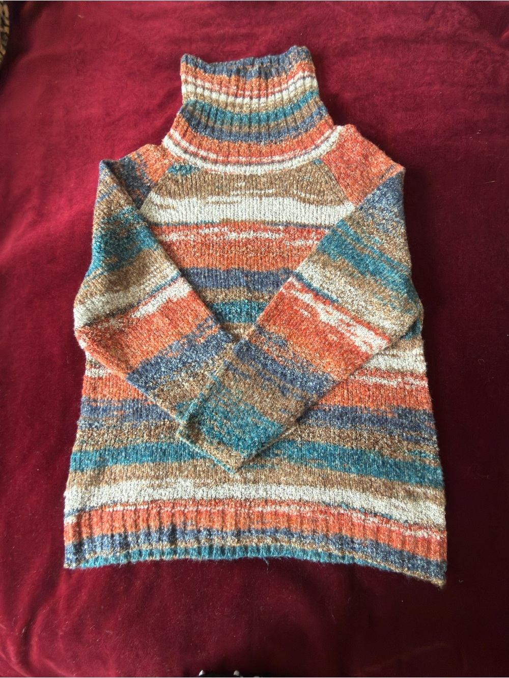 Striped Turtleneck Sweater in Orange, Blue & Cream Sz M/L